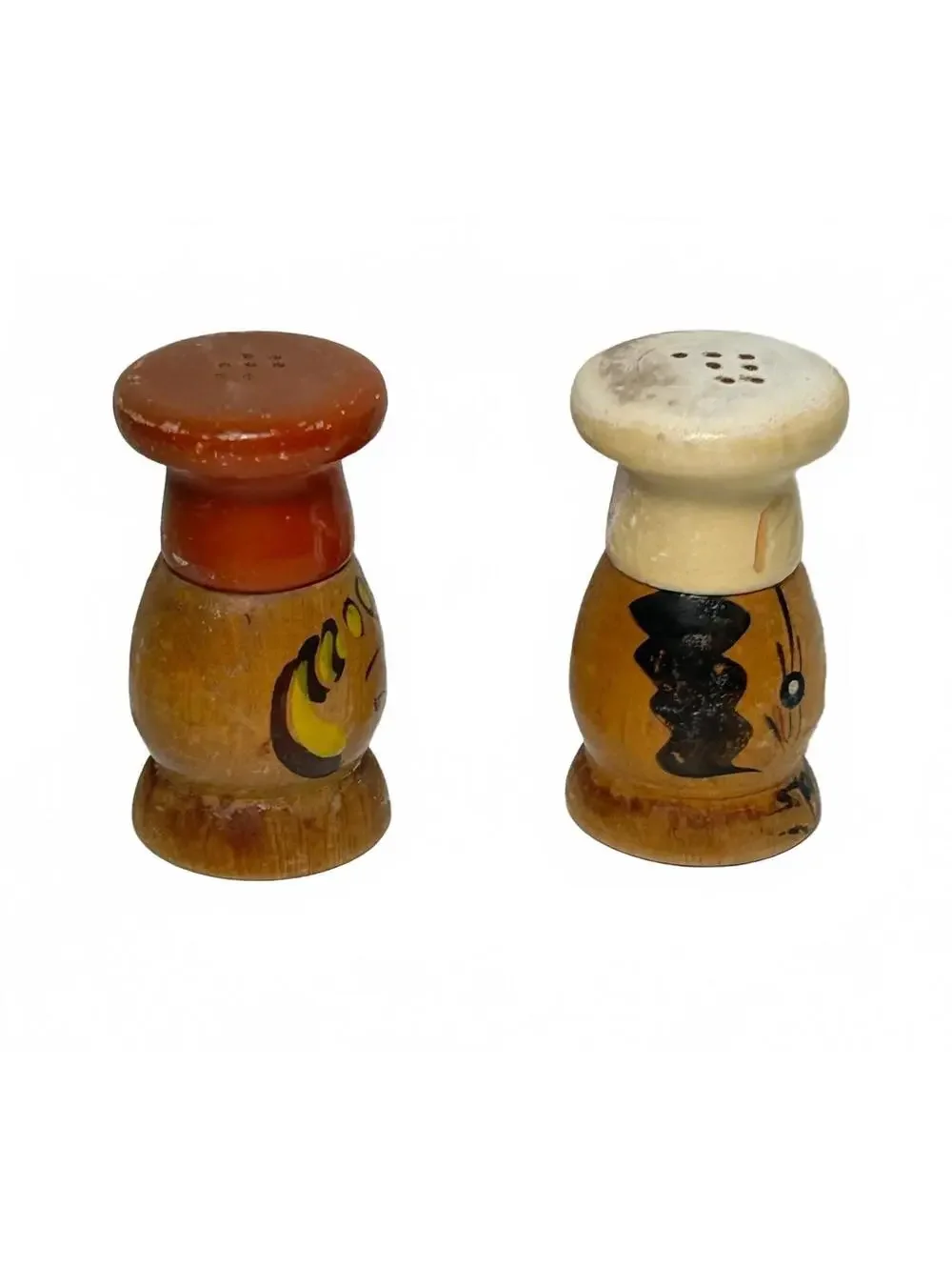 Vintage Hand-Painted Wooden Chef Salt and Pepper Shakers